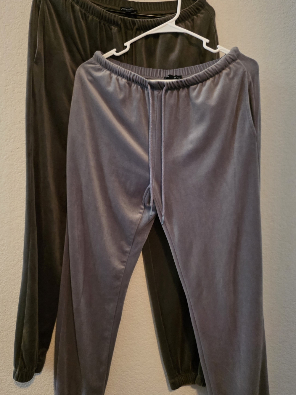 Chocolate Women's Velour Joggers 2 Pairs in Dusty Gray and Olive - Picture 1 of 3